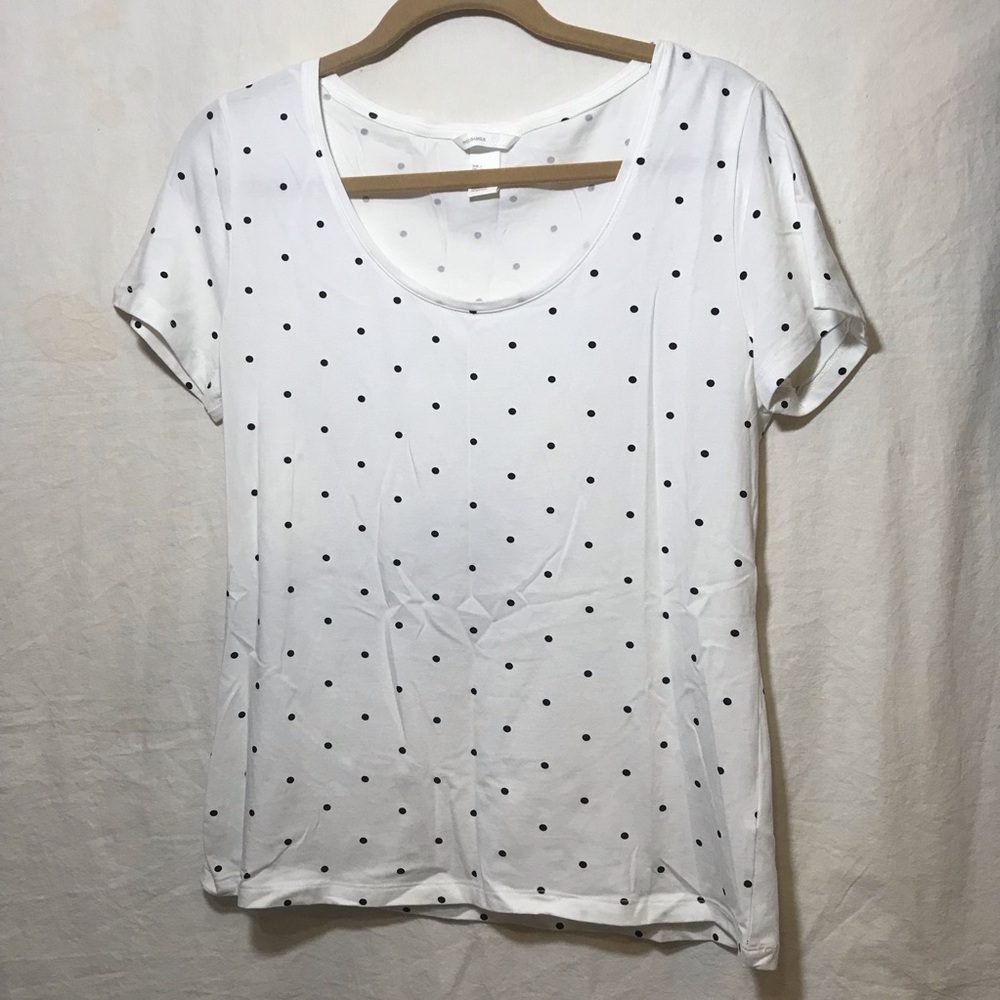 H&M Basics Black White Polka Dot Scoopneck Casual Short Sleeve Shirt Large L GUC - Picture 2 of 10